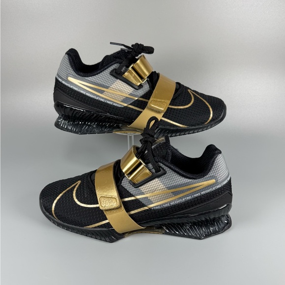 Nike Romaleos 4 Weightlifting Shoes Training Men's 7.5 Black Gold CD3463-001 NEW - Picture 1 of 6